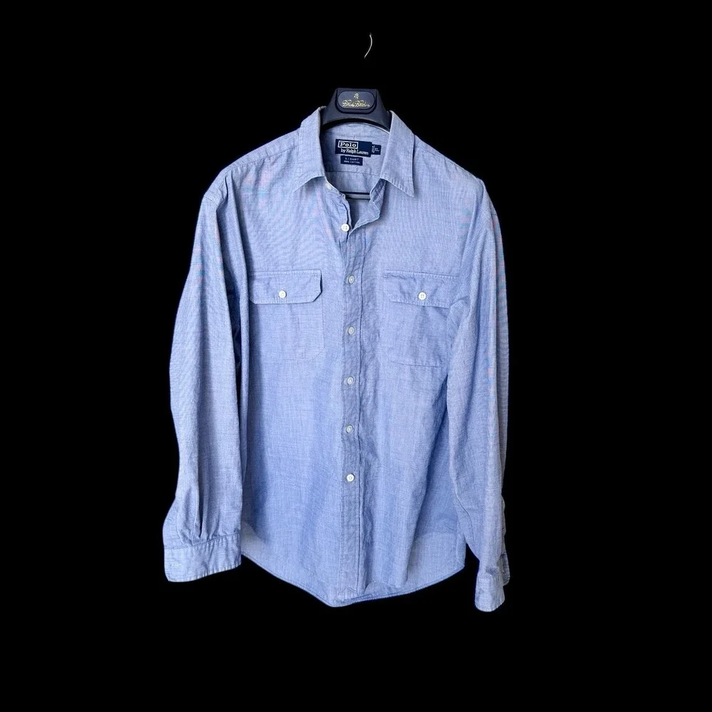 Vintage 90's Polo Ralph Lauren GI Shirt XL Y2K Double Pocket Utility Office Blue